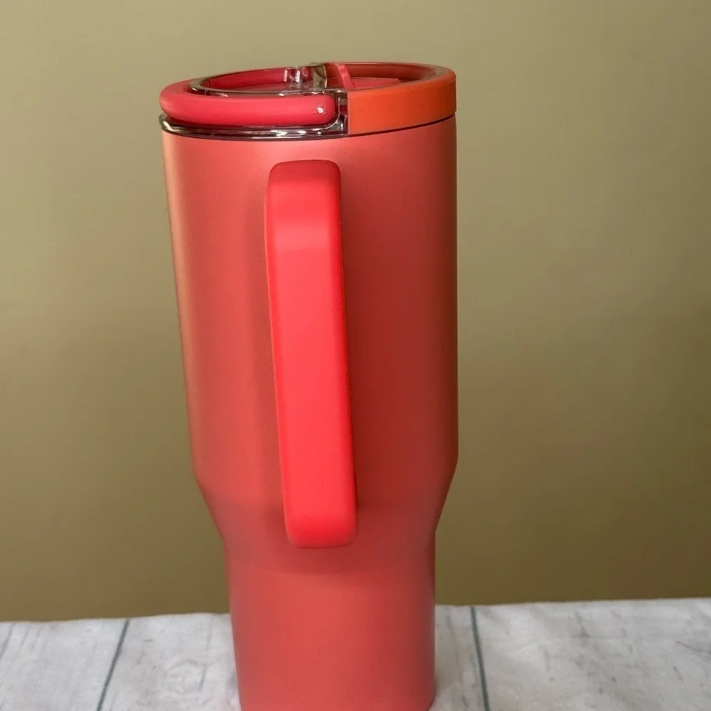 Abikoff Coral Reusable Tumbler with Handle and Straw